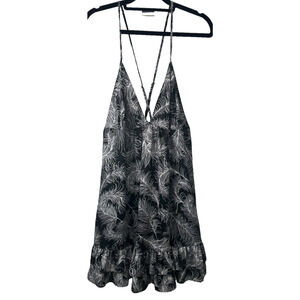 Kate Spade White Feathers On Black Chemise Nightgown Size XL Ruffle Bottom A46